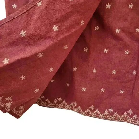 High Sierra Women's Heather Red Cotton White Embroidered Mini Wrap Skirt - Picture 8 of 10